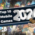Banner for "Top 10 Mobile Games 2024" with the Double Coconut logo and blurred game characters, including Heads up, in the background
